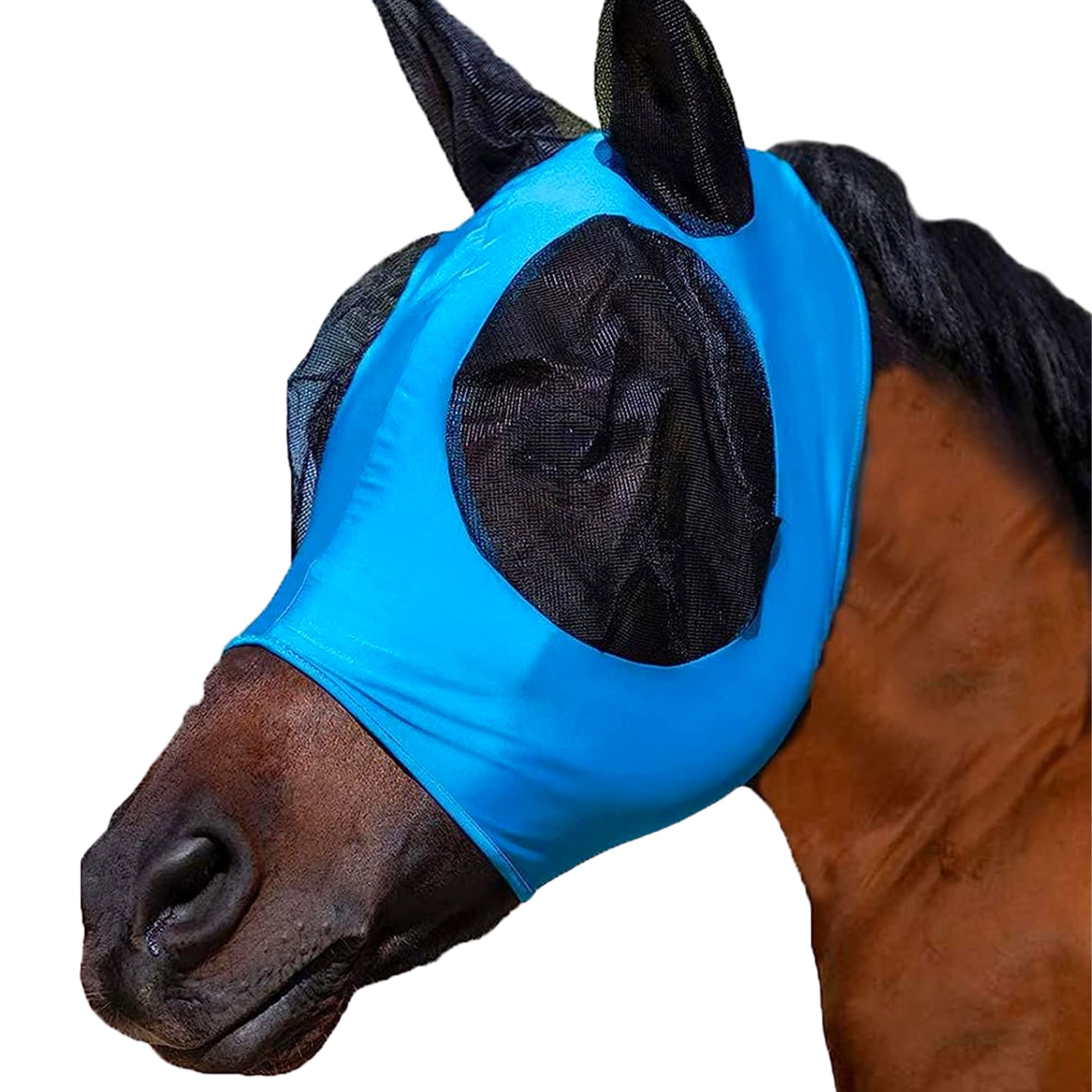 Horse Fly Mask,Fly Masks for Horses with Ears, Comfortable&Elasticity Lycra Upgrade Fly Mask with UV Protection(Sky Blue)