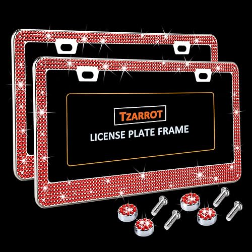 Miniatura 4 de TZARROT Marco de matrícula rojo brillante para mujer, marco de placa de cristal con diamantes de imitación, marco de placa de matrícula brillante,