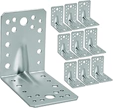 OMIDEAS 10 x Winkelverbinder mit Sicke (90 x 90 x 65 x 2) Lochwinkel Bauwinkel Holzverbinder Schwerlast Verbinder Winkel, Silber Verzinkt