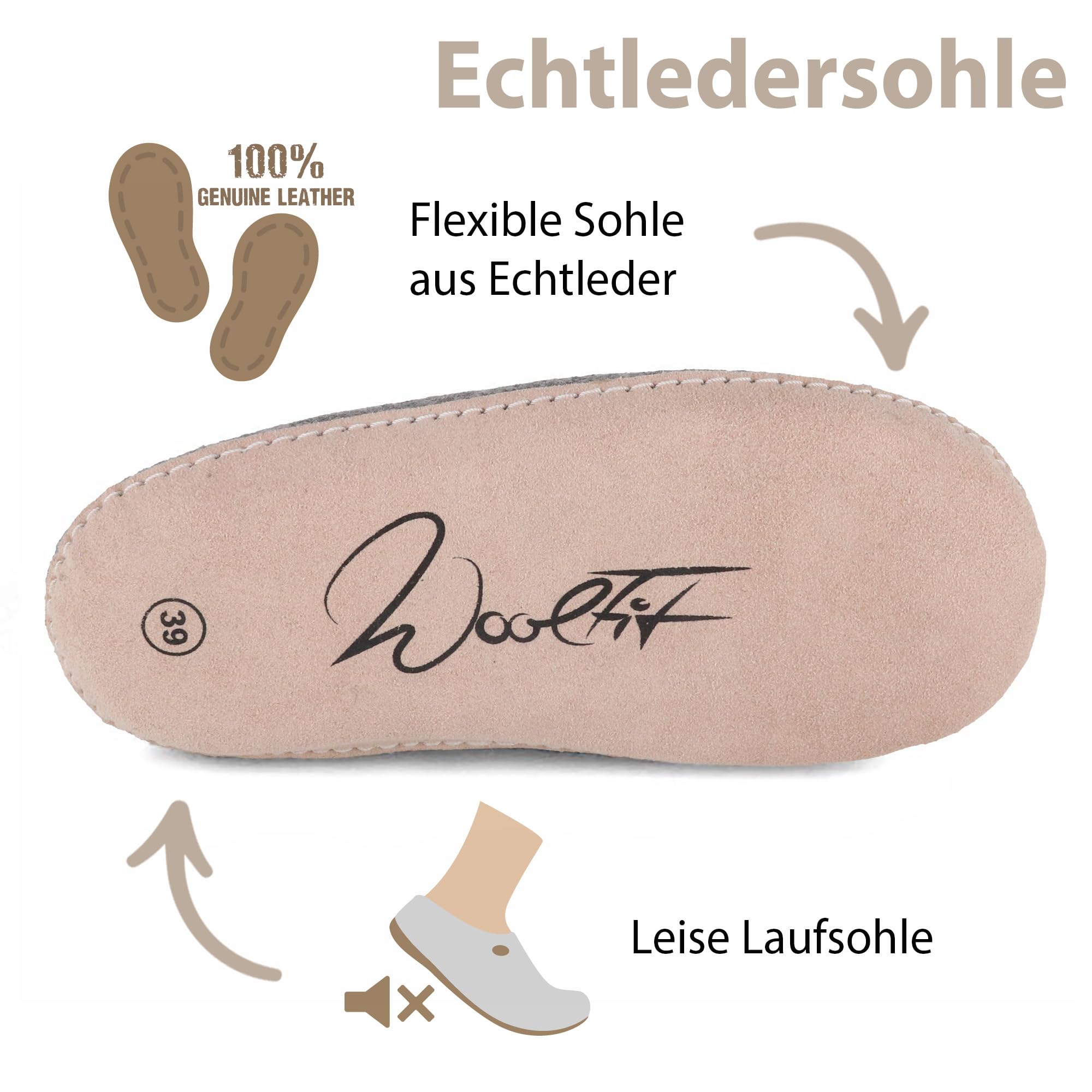 Footprint Barfuß-Hausschuhe unisex Filz-Pantoffeln mit Ledersohle, nachhaltig aus 100% Wolle