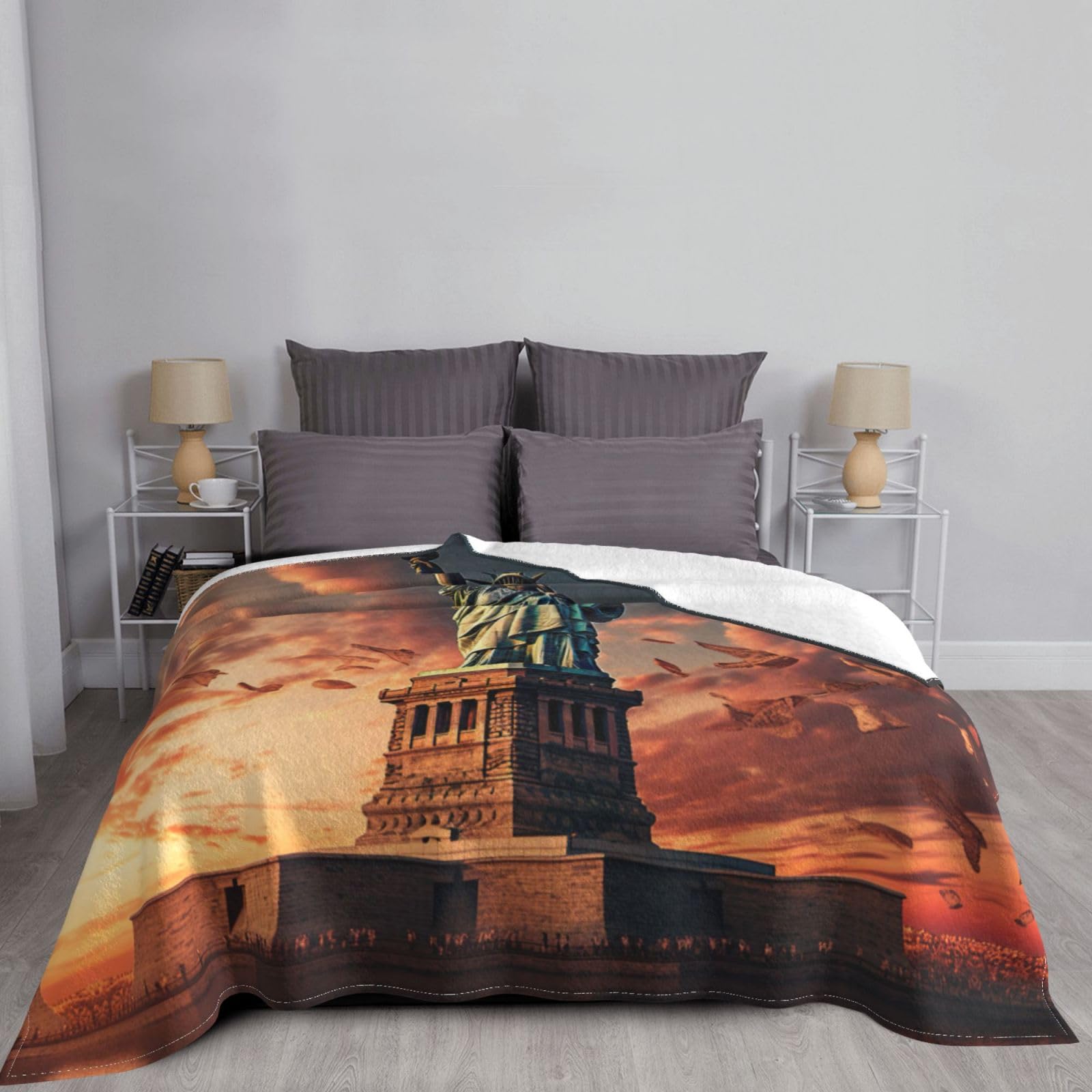 Coperta decorativa morbida e calda in flanella per bambini, cane, gatto, 127 x 152 cm, con stampa della statua della libertà a New York