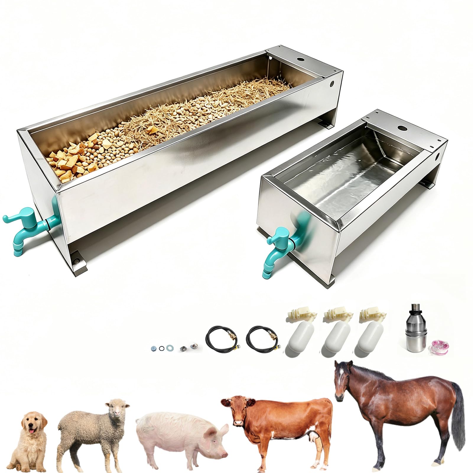 Automatic Livestock Water Trough 12 Gallons & 3 Gallons Livestock Feeding Trough Waterer Animal Stainless Steel Larger Automatic Waterer with Float