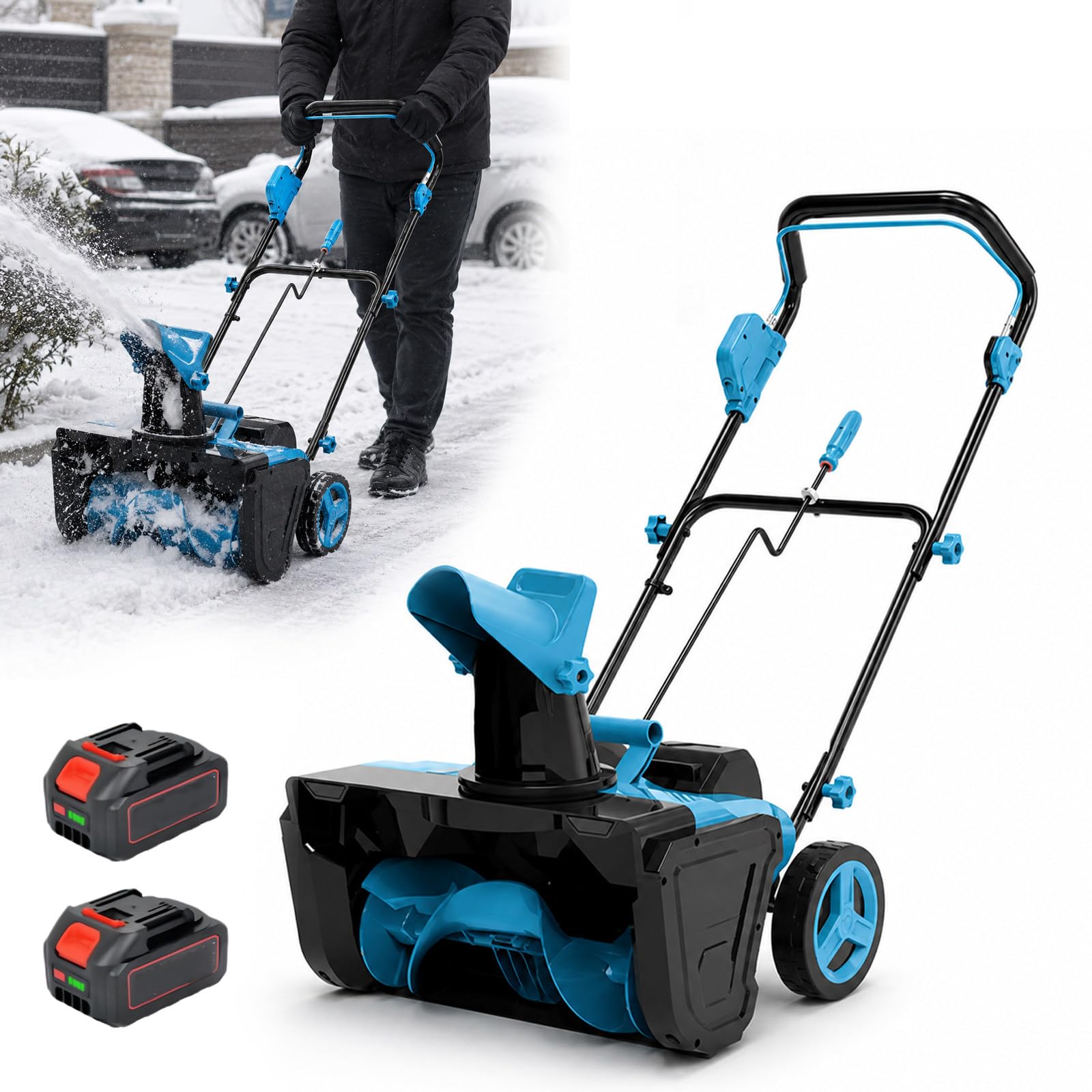 Spazzaneve A Batteria 56 Cm con Doppio LED E Manico Ergonomico