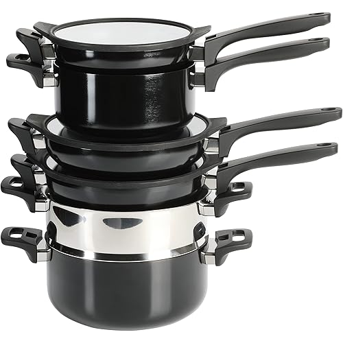 Kenmore Elite Grayson Stackable Platinum Nonstick Forged Aluminum Induction Cookware Set, 9-Piece, Black