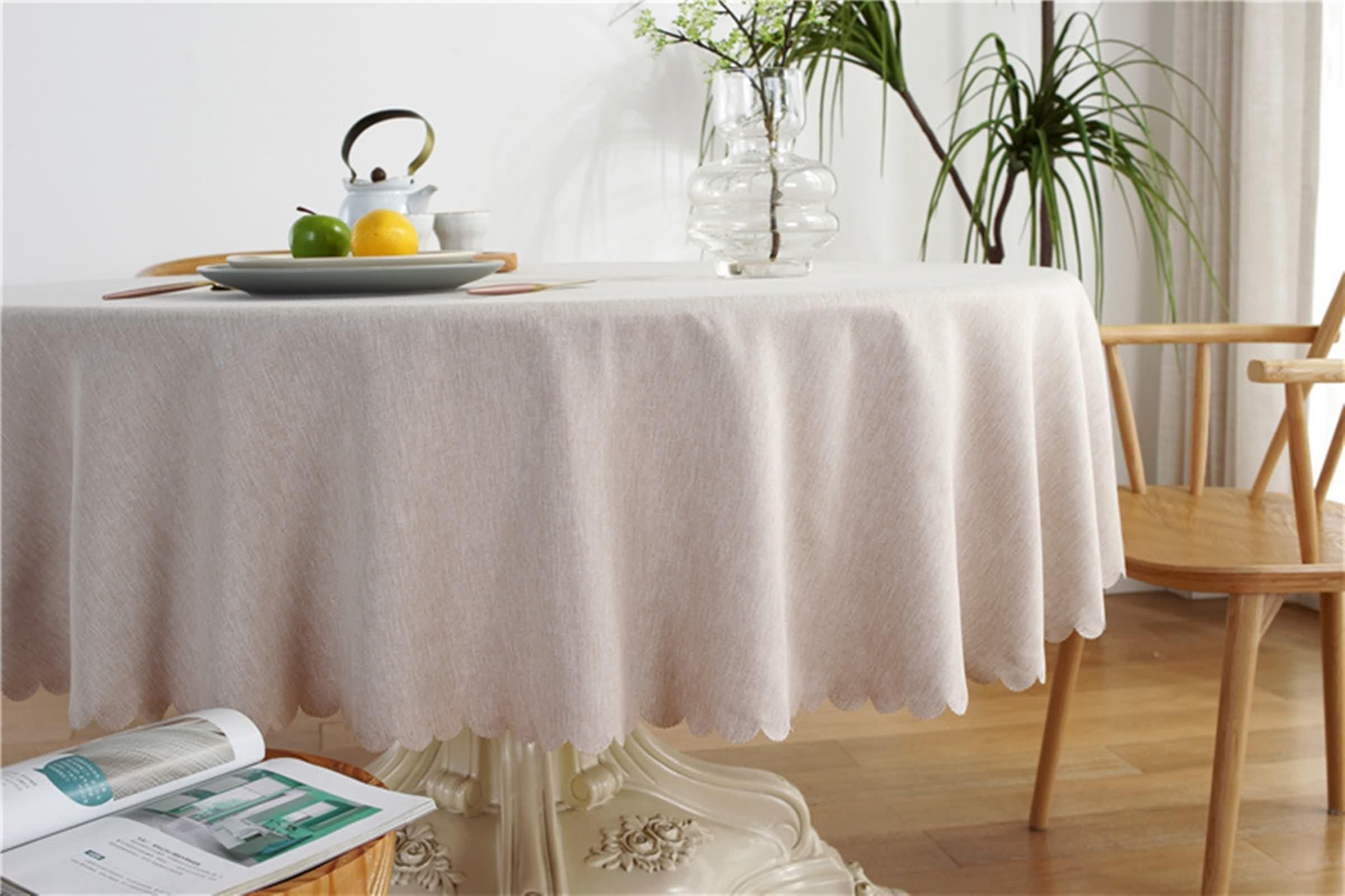 Party Tischdecken, Runde Tischdecken Khaki Polyester Einfarbig Table Cover Round 160CM für Geburtstag Hochzeit