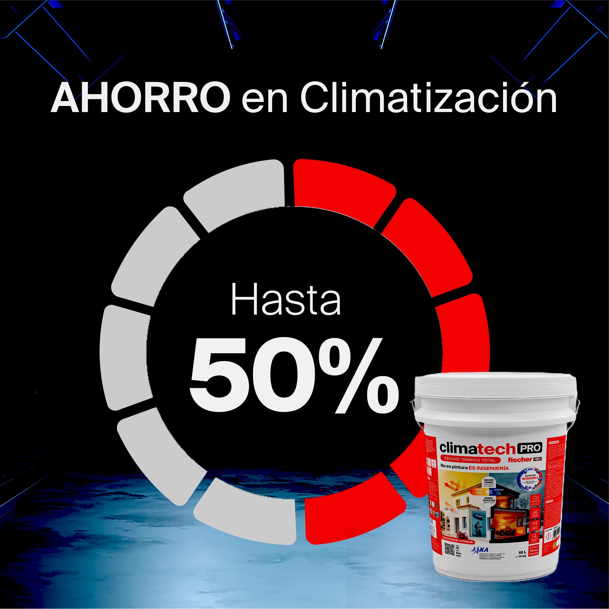 fischer - Climatech Pro - Escudo Térmico Total, Aislante Térmico Reflexivo Exterior e Interior para Pared, Techo, Tejado, Fachada o Habitación (18 L)