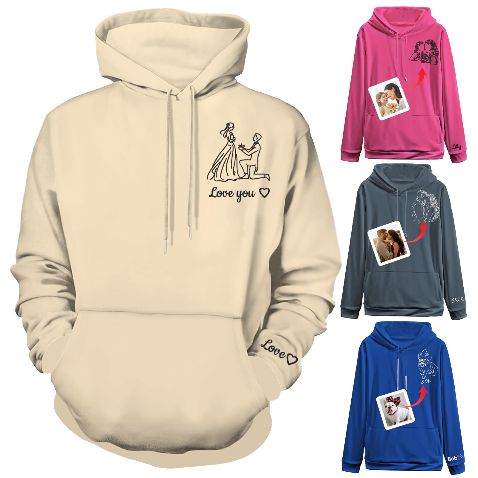 Sweat à Capuche Personnalisé Créez Votre Propre Sweat à Capuche Portrait de Photo Cadeau de Saint-Valentin pour Hommes et Femmes