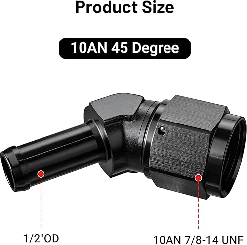 Vista 38 de EVIL ENERGY 8AN hembra a manguera de púas de 1/2 pulgada giratoria de 45 grados