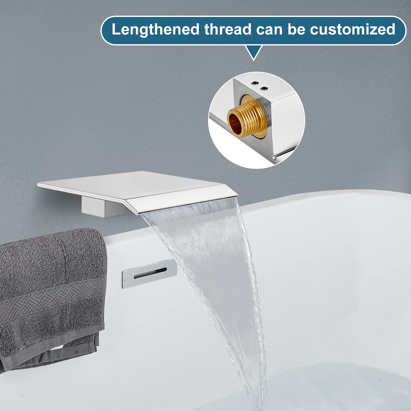 Midanya Boquilla de bañera para bañera grifo de ducha boquilla de bañera cromado pulido montaje en pared cascada grifo boquilla de alto flujo relleno bañera spa bañera cascada boquilla para baño