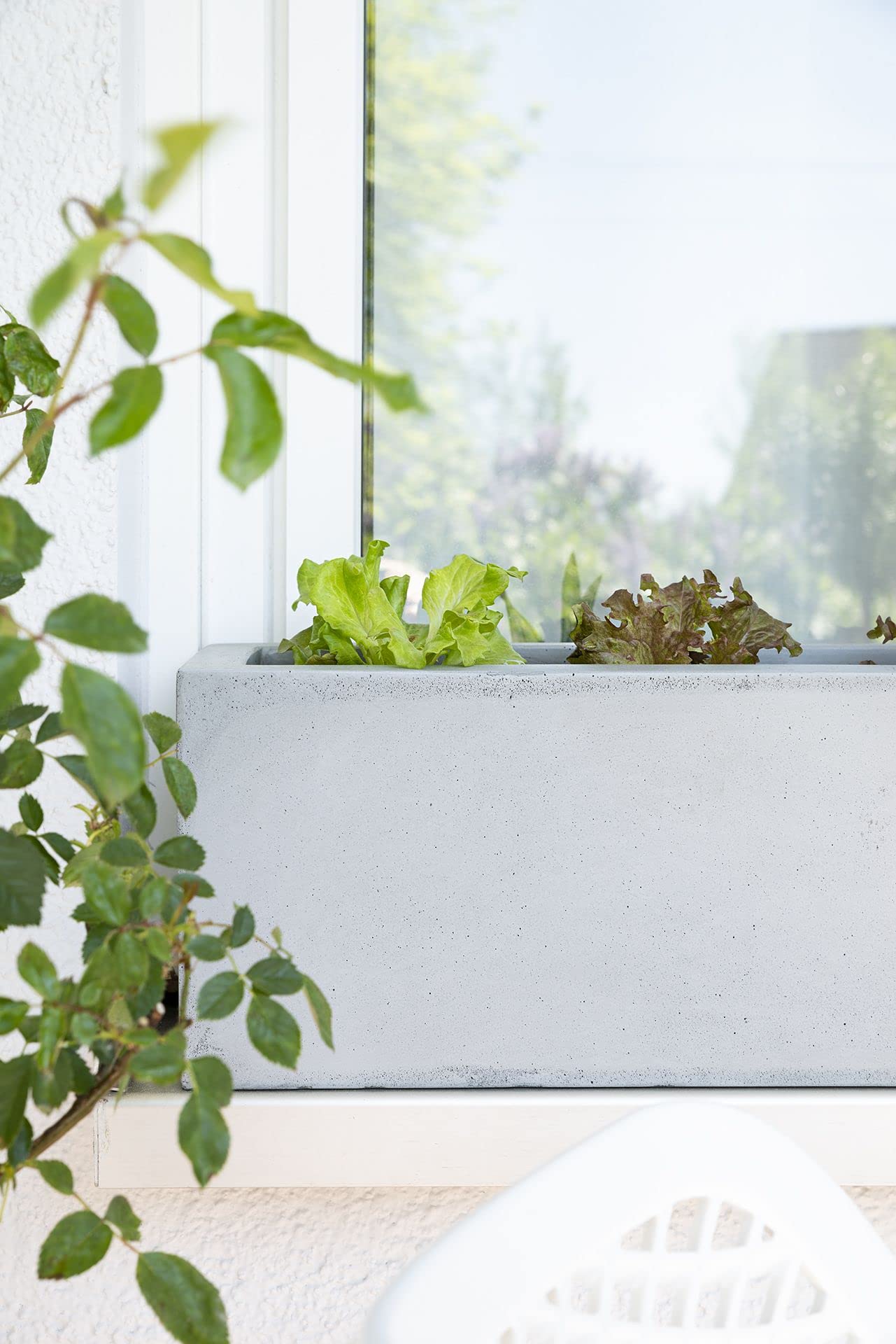 VIVANNO Blumenkasten Balkonkasten Pflanzkasten Fiberglas FLOBO Beton-Optik grau - 15x60x17 cm