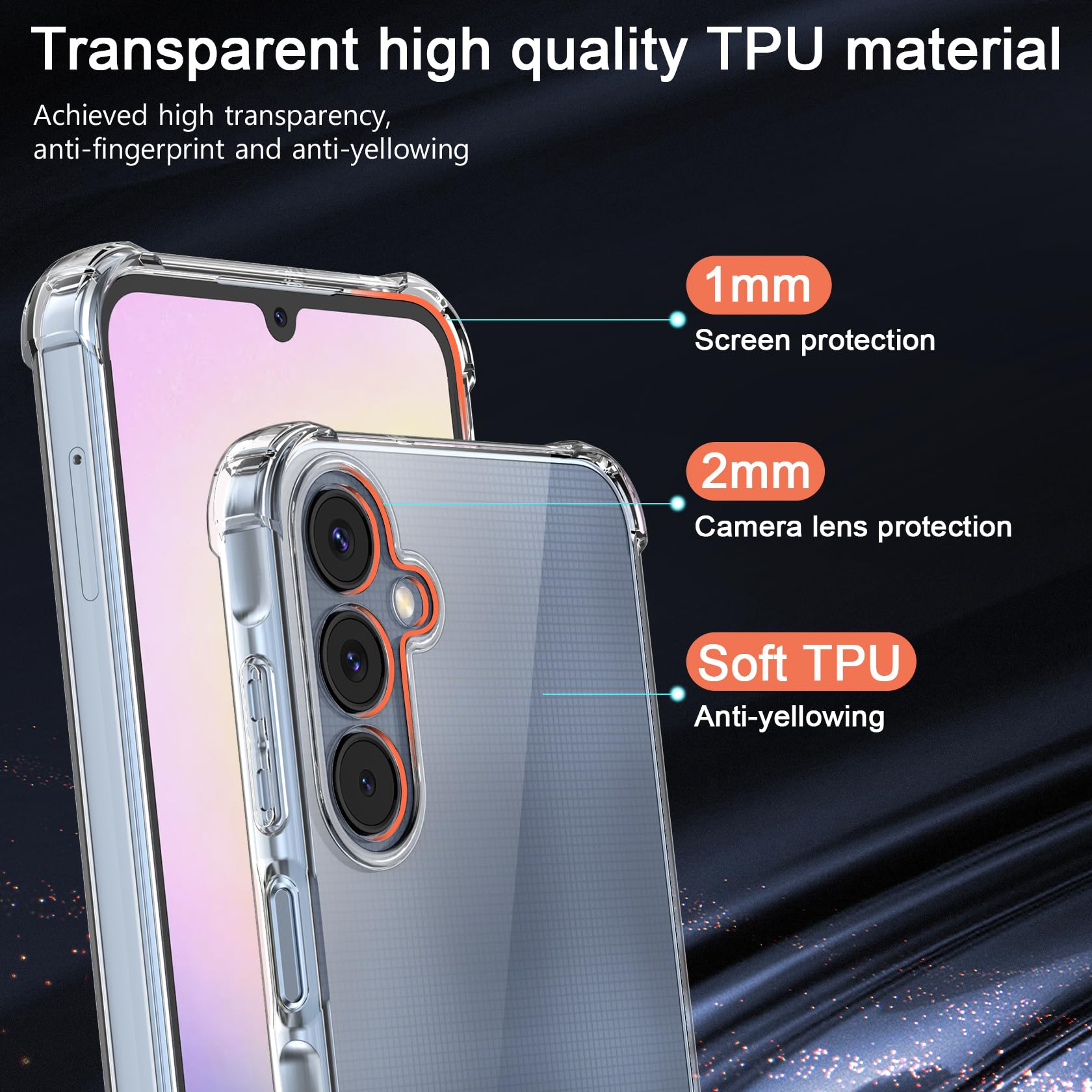 FLLAO Cover Compatibile con Samsung Galaxy A25 5G con 2 Vetro Temperato [Protezione Fotocamera] Anti Ingiallimento Antiurto Cover Silicona TPU Morbido Custodia per Samsung Galaxy A25 5G - Trasparente