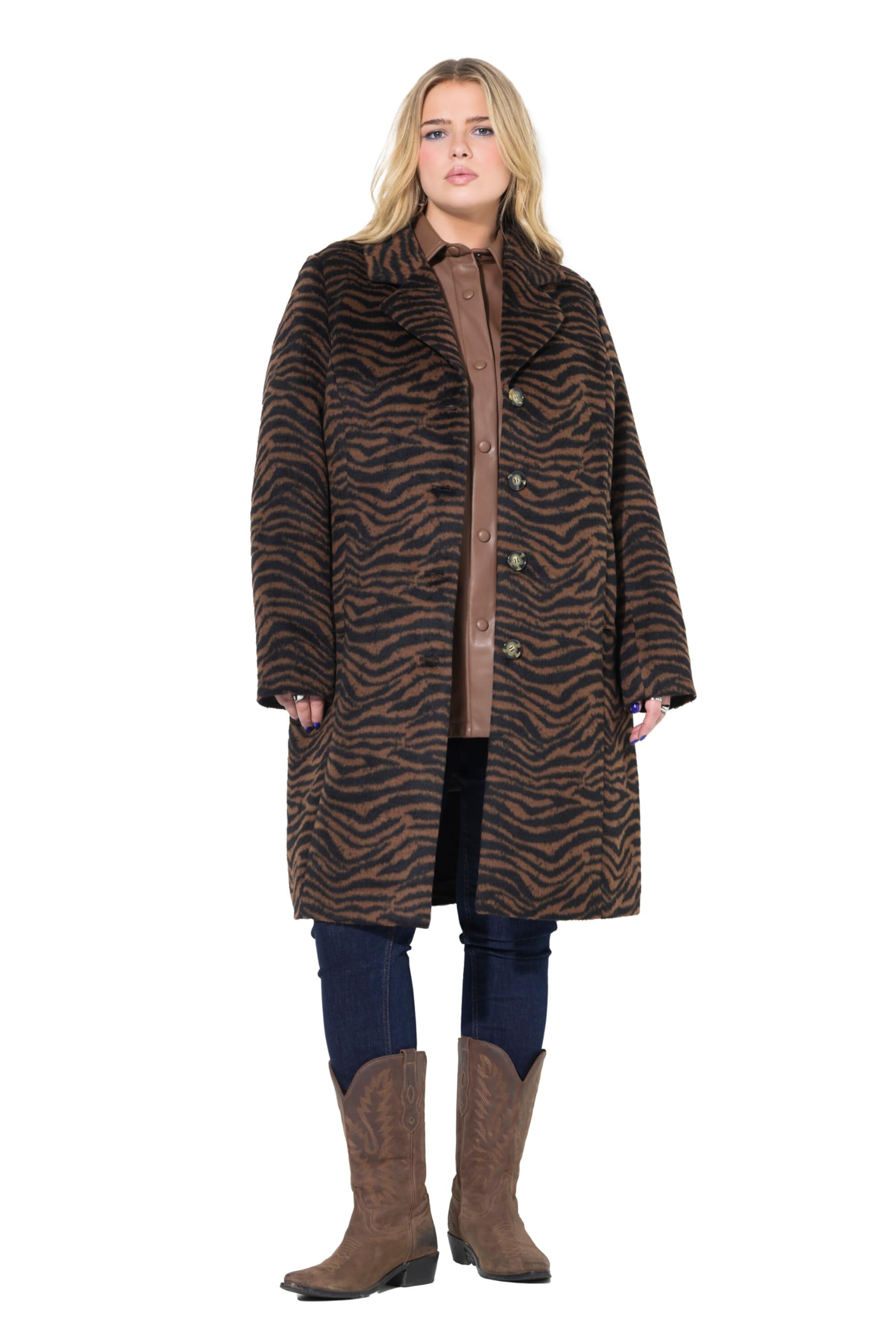 Studio Untold Damen große Größen Übergrößen Plus Size Mantel, Webpelz, Zebra-Muster, Revers, Komplettfutter 844808