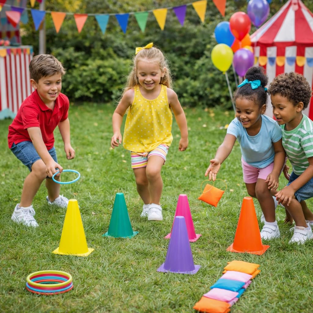 THE TWIDDLERS Gioco da Esterno 3 in 1 per Bambini e Adulti - Set con Coni, Anelli e Sacchetti da Lancio per Feste in Giardino e Compleanni