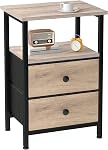 LOAKEKEL Stand de nuit, Table de chevet avec 2 Tiroir en tissu pour salon, Table de chevet avec grand rangement Space, Table de fin avec étagère pour chambre, Gris, HETS002GY-1