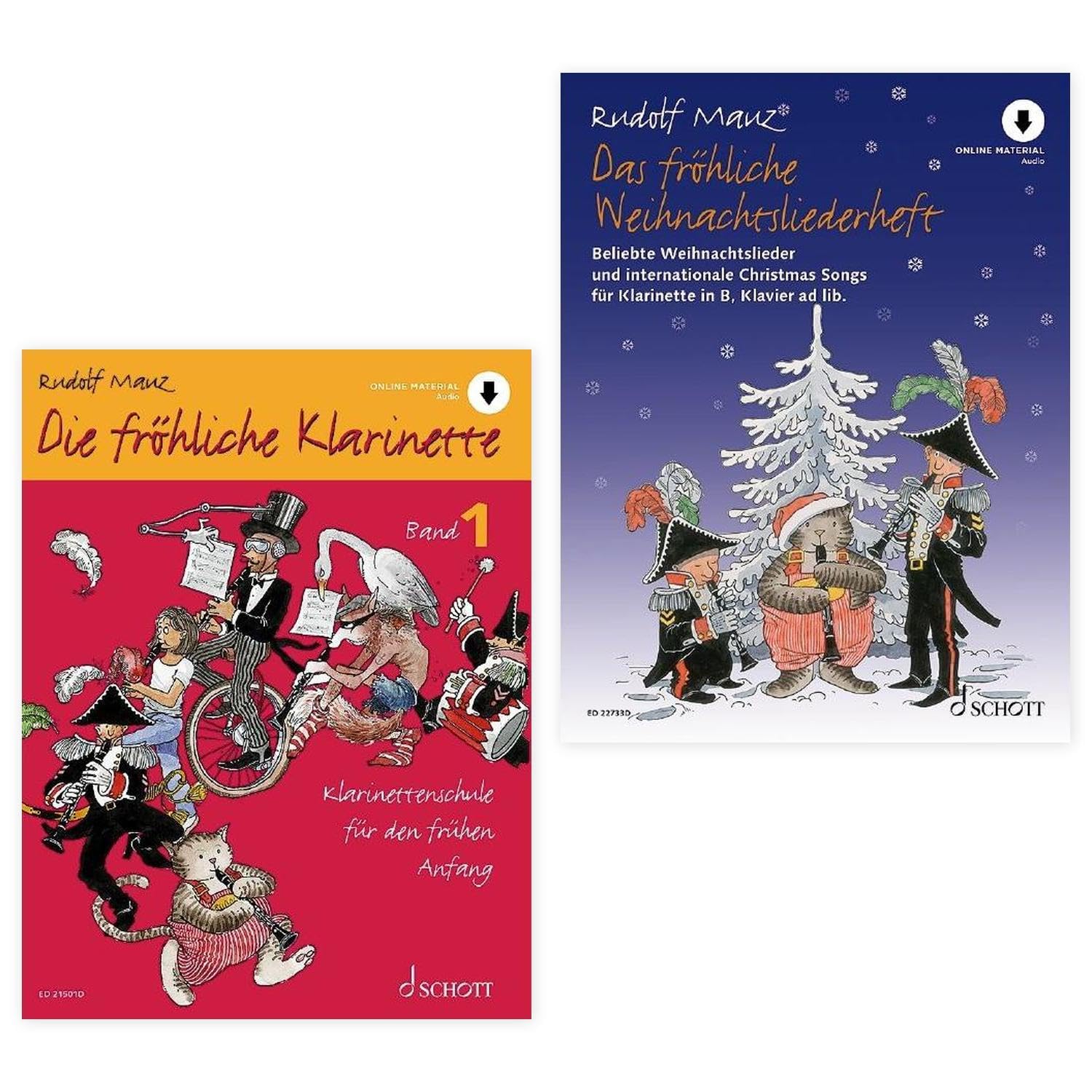 Starterset: Die fröhliche Klarinette Band 1 und Das fröhliche Weihnachtsliederheft (Klarinette) — von Rudolf Mauz — Schott Music + Pflegetuch aus Mikrofaser