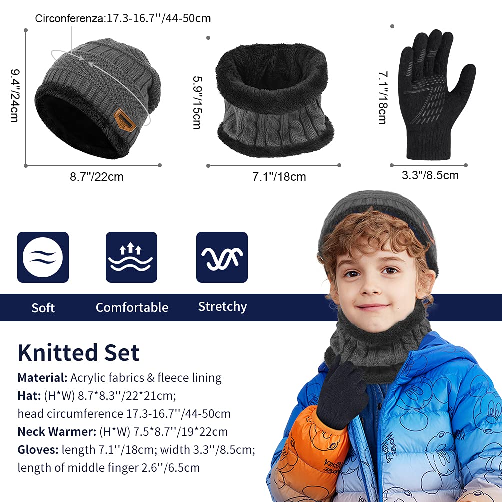 Niño Gorra Bufanda Guante Set - Tejer Lana Polar Calentador Cuello Capa Pantalla Táctil Mitones Suave Invierno Disfraz Correr Moto Bici Fútbol Deporte Frío Esqui Nieve Frozen Snowboard Navidad Año5-10