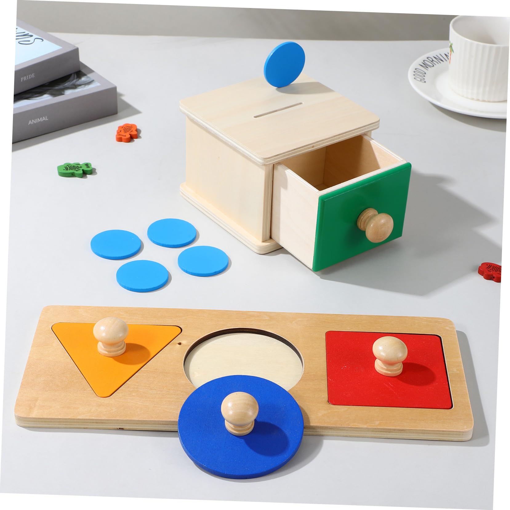 BESPORTBLE 2juego Panel de Caja de Monedas Cuadrado con Colores de Bloques Geométricos Juguetes de Madera para Bebés para Rompecabezas Educativos la Primera Infancia