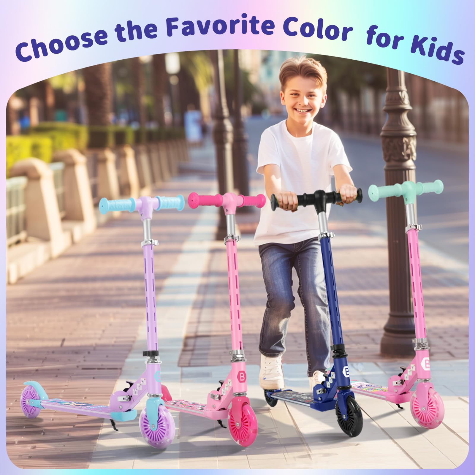 BELEEV V3 Trottinette pour Enfants avec Support, Scooter Pliable à 2 Roues | LED Roues Lumineuses, Stem & Deck, 4 Réglables en Hauteur, Trottinette pour Filles et Garçons de 3 à 12 Ans, Scooter