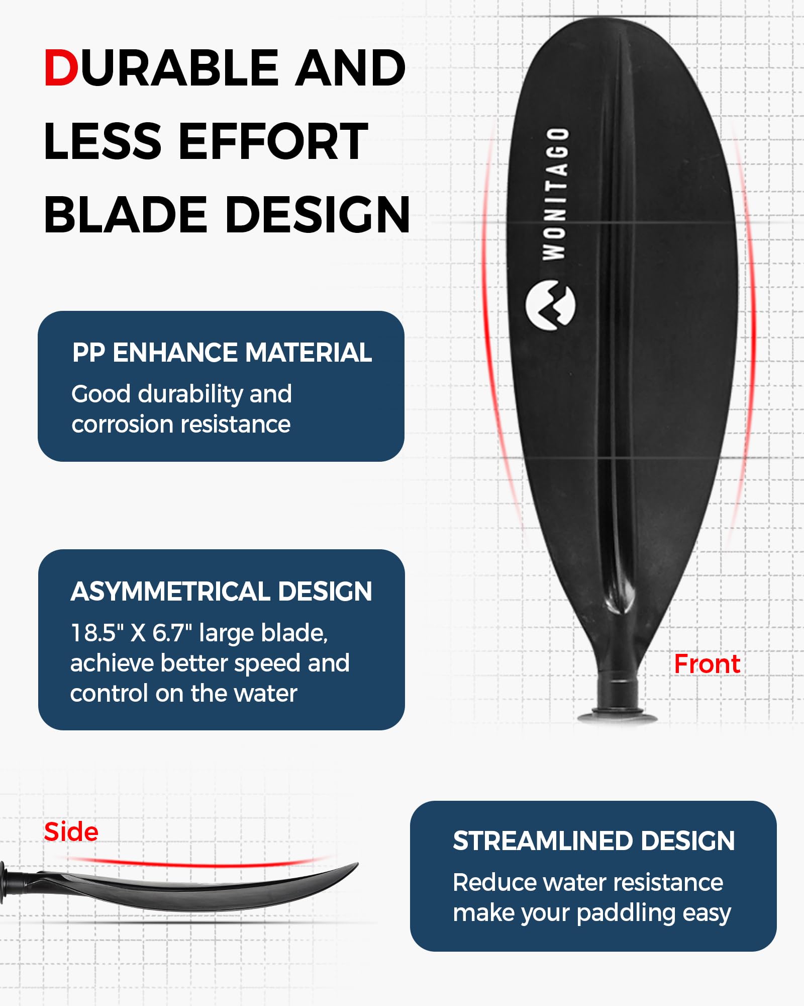 Pagaia per kayak con albero in fibra di vetro di alta qualità e lama in PP migliorata, remo regolabile per kayak, 220-240 cm, 240-260 cm