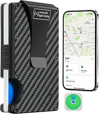 Trackable GPS Wallet for Men with Tracker Work with Apple Find My Finder Tracker Find My iOS Only Carbon, Apple