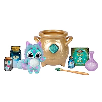 Magic Mixies - Magical Real Misting Gold Cauldron with 8 Inch Non-Electronic Plush Toy. Follow The Spell Book Add The Magic Ingredients. Who Will You Magically Create?
