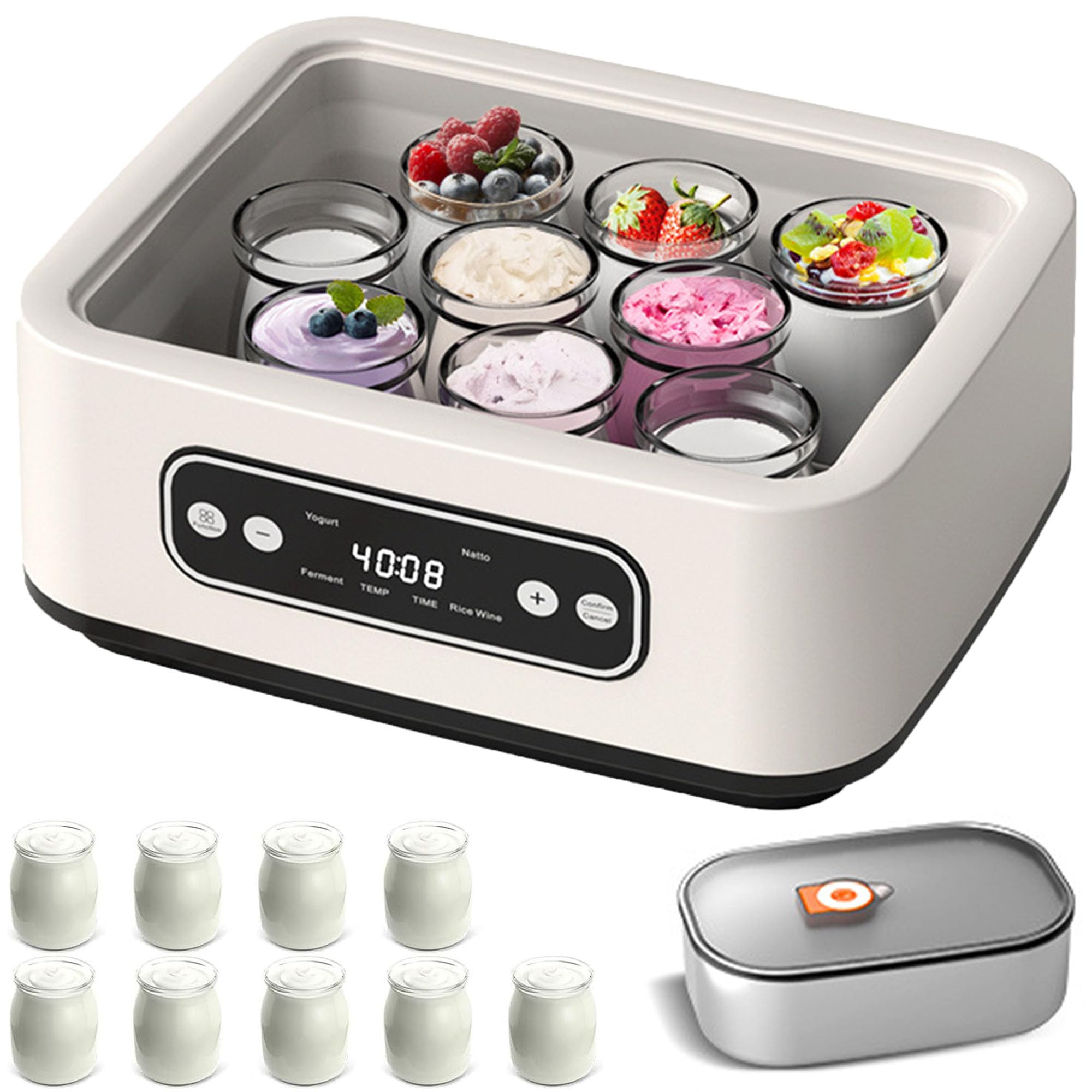Ultimate Yogurt Maker, automatyczna maszyna do jogurtu 1600 ml z 9 szklanymi słoikami, wielofunkcyjna elektryczna maszyna do jogurtu, do domowego jogurtu, domowa droga do zdrowia Prezenty