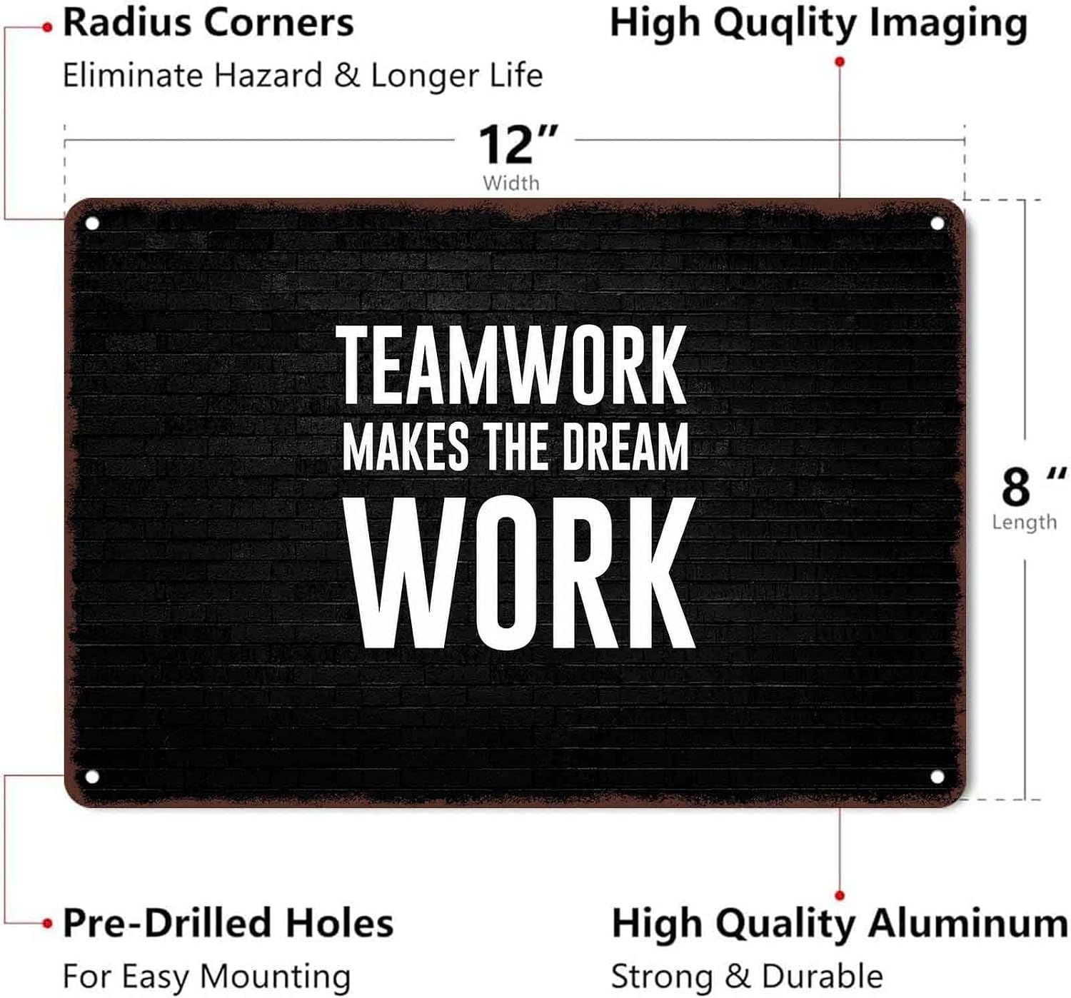 Teamwork Makes the Dream Work 8 x 12 Inch Aluminum Wall Decor image 2