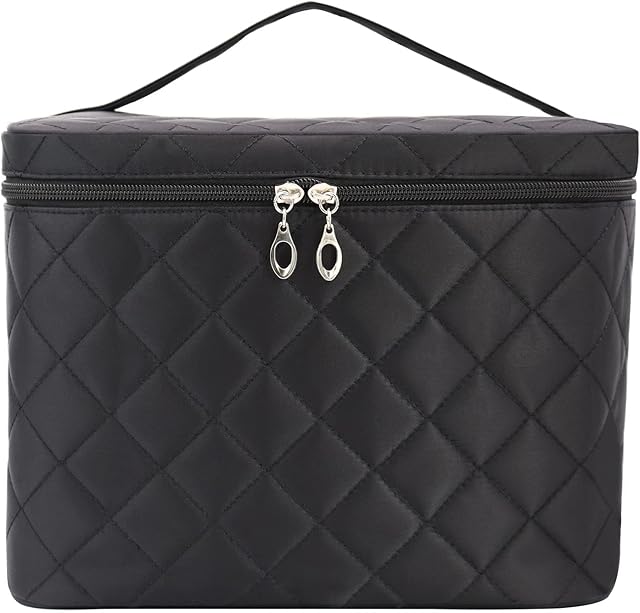 Make-Up Bag, Large Cosmetic Bag, Foldable Waterproof Toiletry Bag, Multifunctional for Holiday, Camping, Bathroom, Black, L