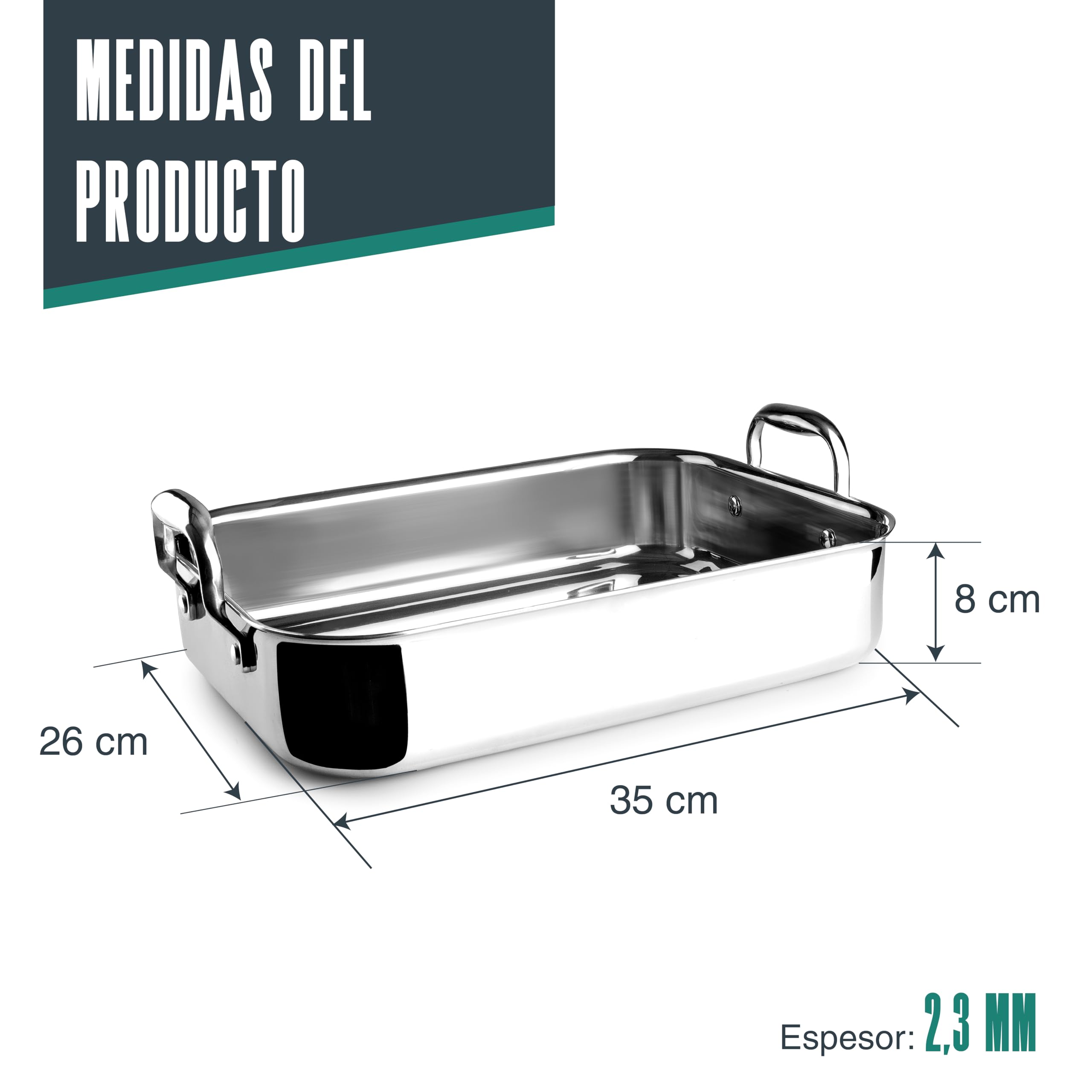 Lacor - 60865 - Rustidera TriChef, 35 x 26 cm, 5 Litros, Acero Inoxidable 18/10 y Aluminio Tricapa, Apta para Inducción, Horno y Lavavajillas, Asas Reforzadas, Distribución Uniforme del Calor