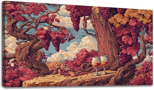 Miniatura 21 de 20"x 40" Canvas Wall Art Dreamy Vineyard Sunset Vintage Wine Glasses Rolling Hills Framed Pictures Painting Prints Large Wall Art for Living Room