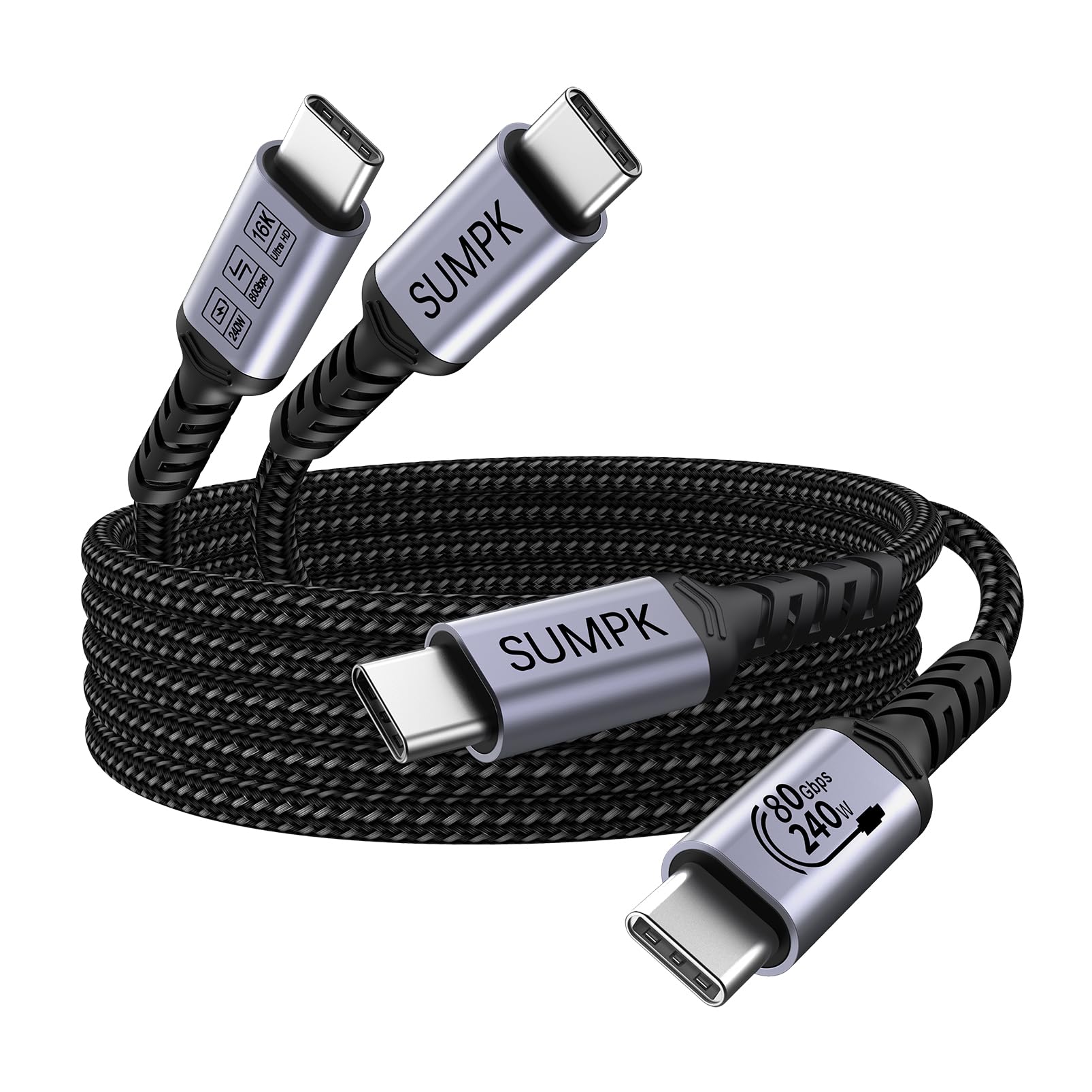 SUMPK Long 80Gbps USB 4.0 for Thunderbolt 4 Cable 10ft, 2 Packs, 240W PD | 240W Fast Char…