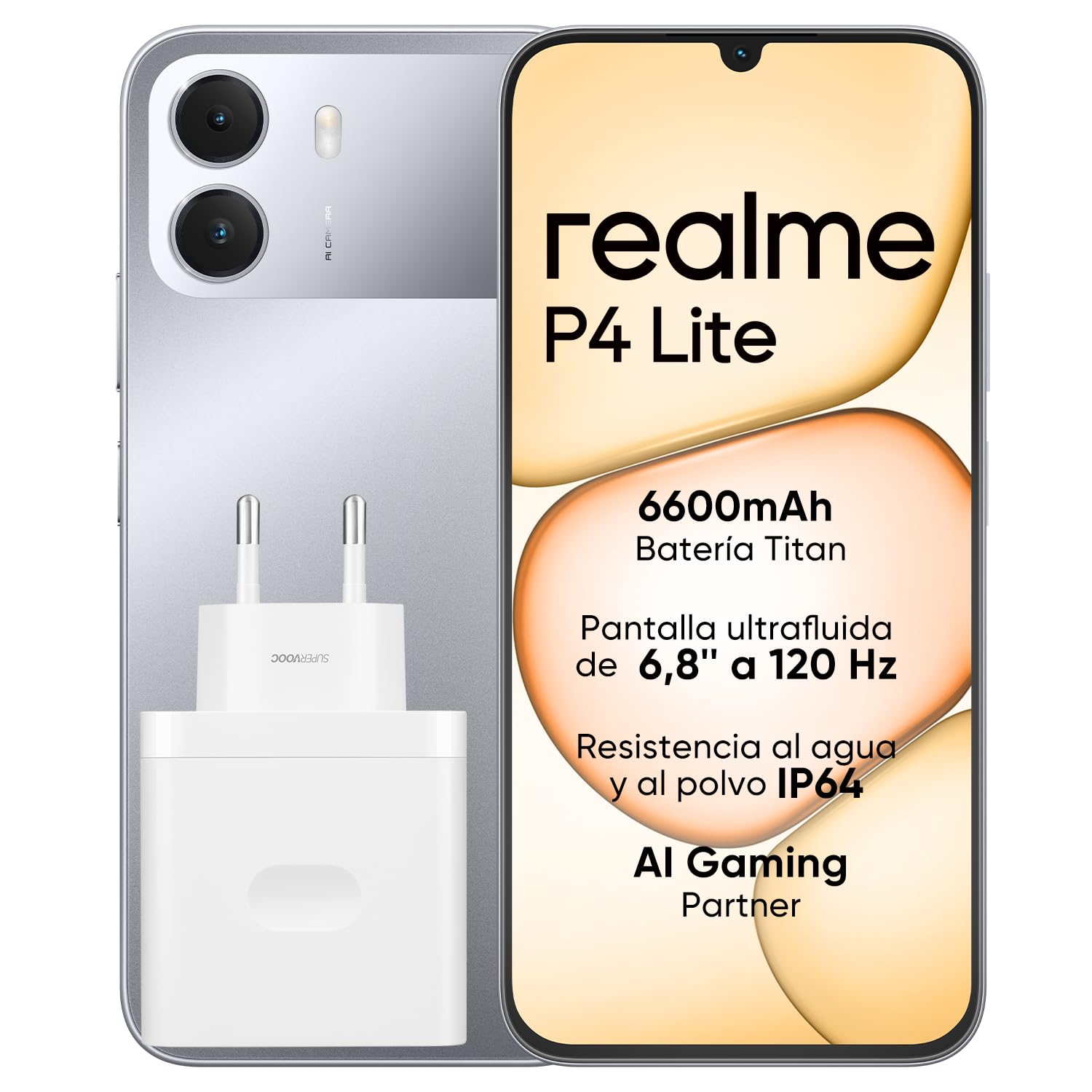 realme P4 Lite Smartphone, 4+128 GB, Batería Titan 6600mAh, Pantalla 6.8″ 120Hz, hasta 12GB RAM Dinámica, Protección ArmorShell, Gran Batería Carga Rápida Móvil, Gris