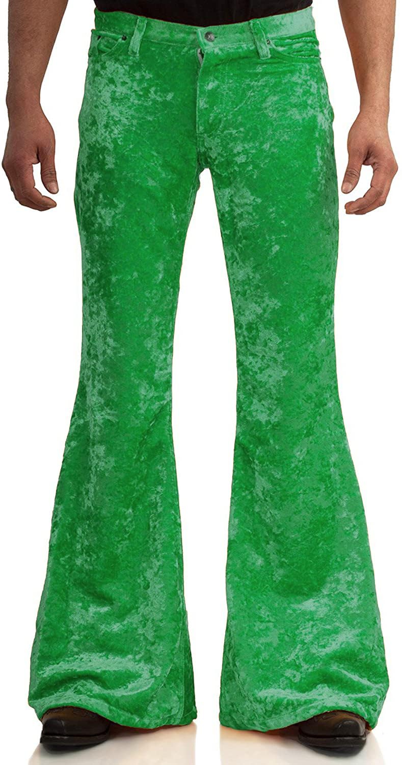 Men's Velvet Relaxed Vintage 60s 70s Bell Bottom Stretch Fit Classic Comfort Flared Flares Retro Leg Disco Pants