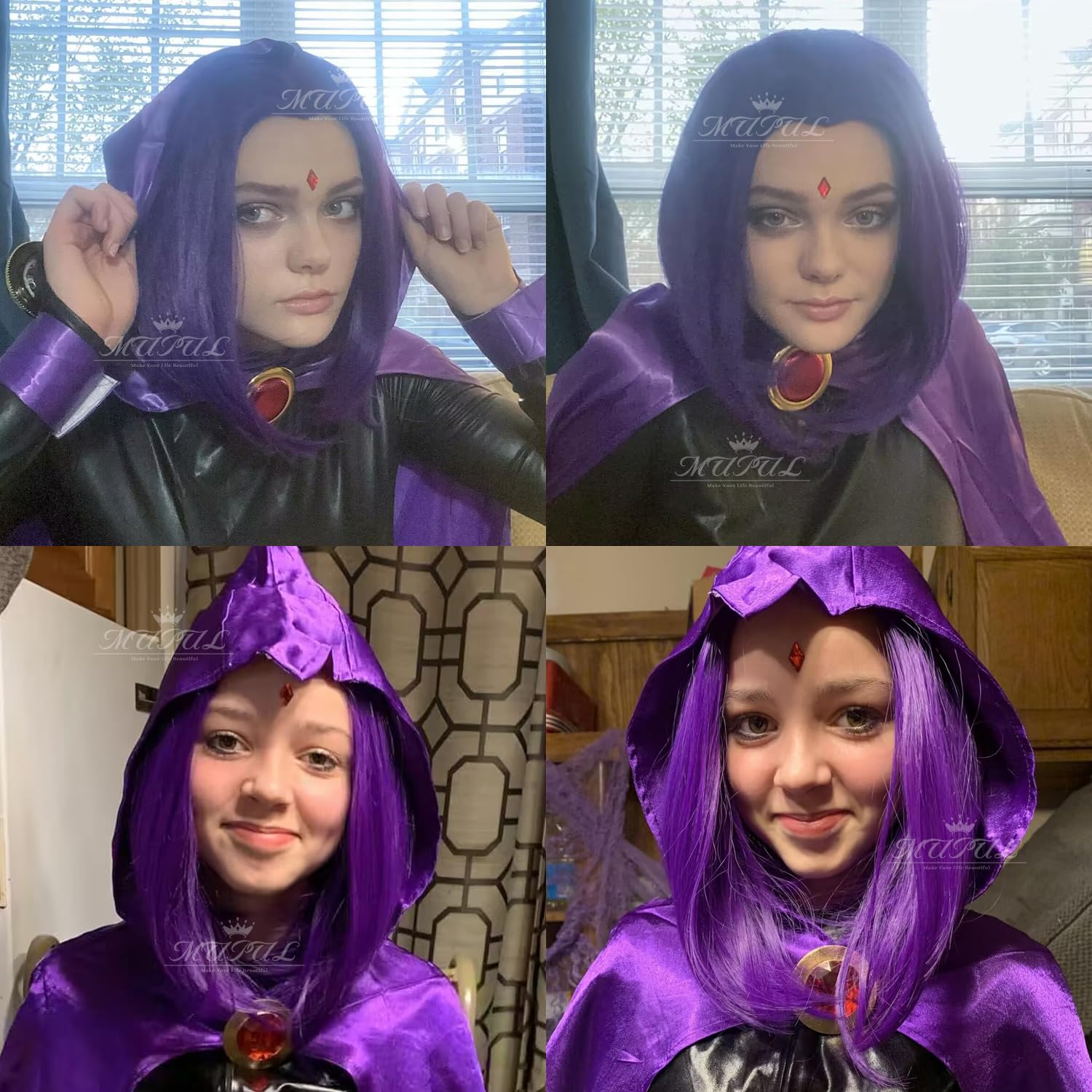 MUPUL Purple Short Wig Cosplay Short Bob Wig Purple Halloween Costume Wigs For Women: Purple / Bob