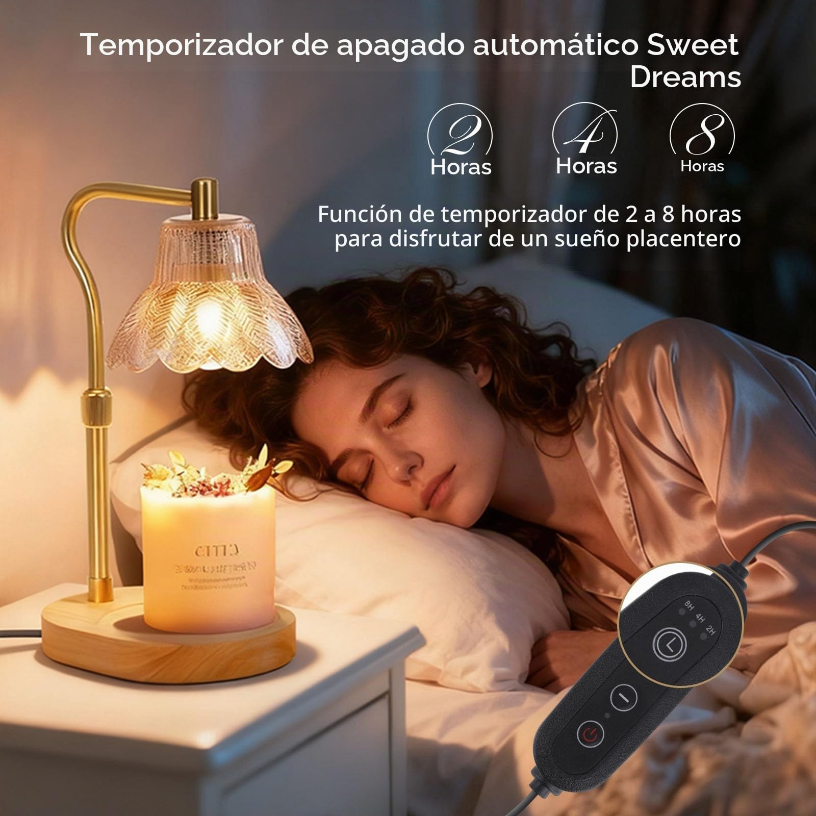 Vela Calentador Lámpara con Temporizador/Atenuador, Lámpara De Vela De Flores Calentador con 2 Bombillas, Regalo De Cumpleaños para Las Mujeres, Calentador De Fusión De Vela Ajustable En Altur