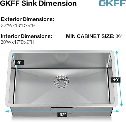 Vista 43 de Fregadero de cocina de acero inoxidable S304 de calibre 16 de 33 x 22 x 10 pulgadas, hecho a mano, moderno, con accesorios y fregaderos de cocina