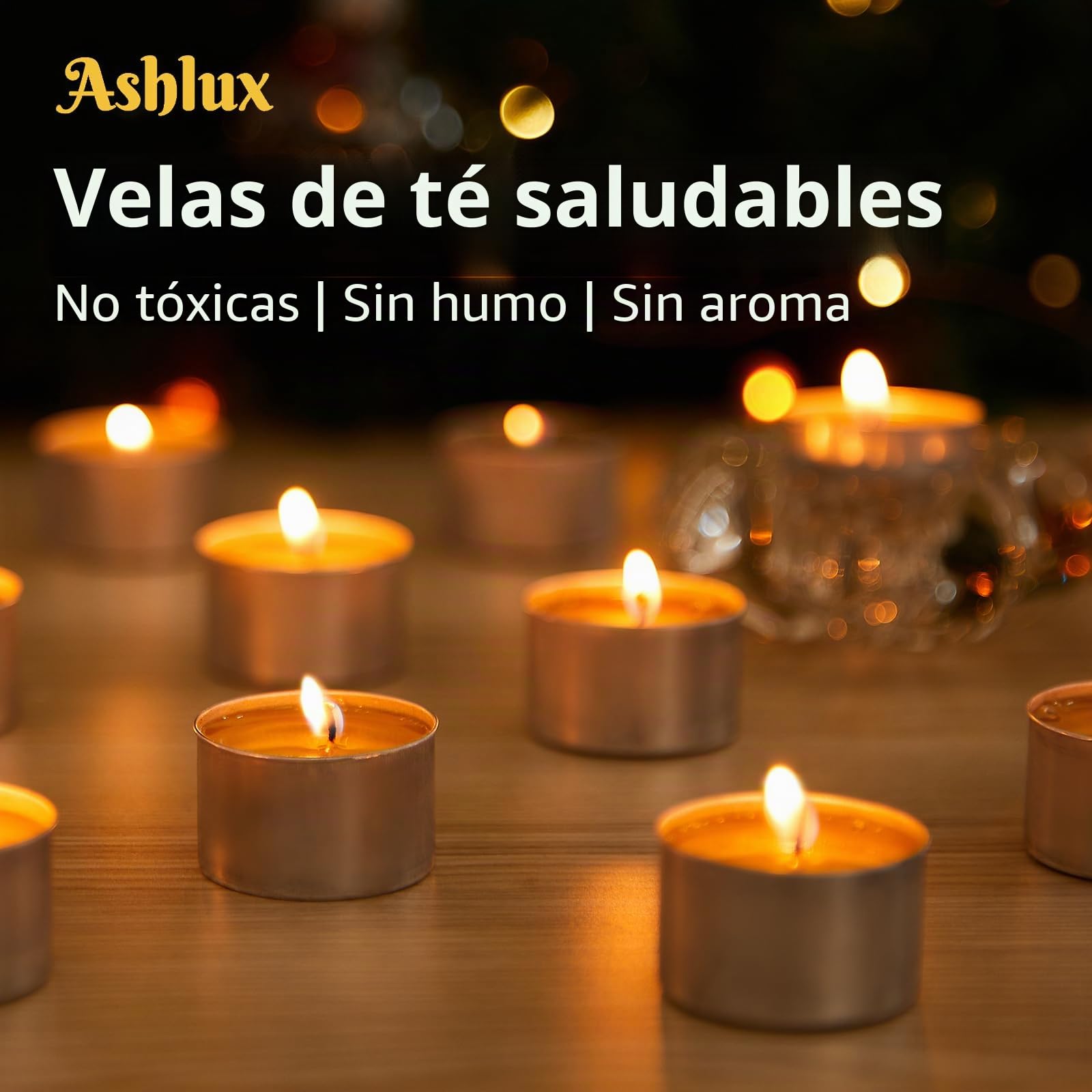 Ashlux Velas Tealight de Cera de Palma, 50 Unidades Blancas, 8-9h de Larga Duración, Sin Humo y Sin Olor, Con Portavasos de Aluminio, Sin Parafina para Boda, Fiesta y Decoración del Hogar