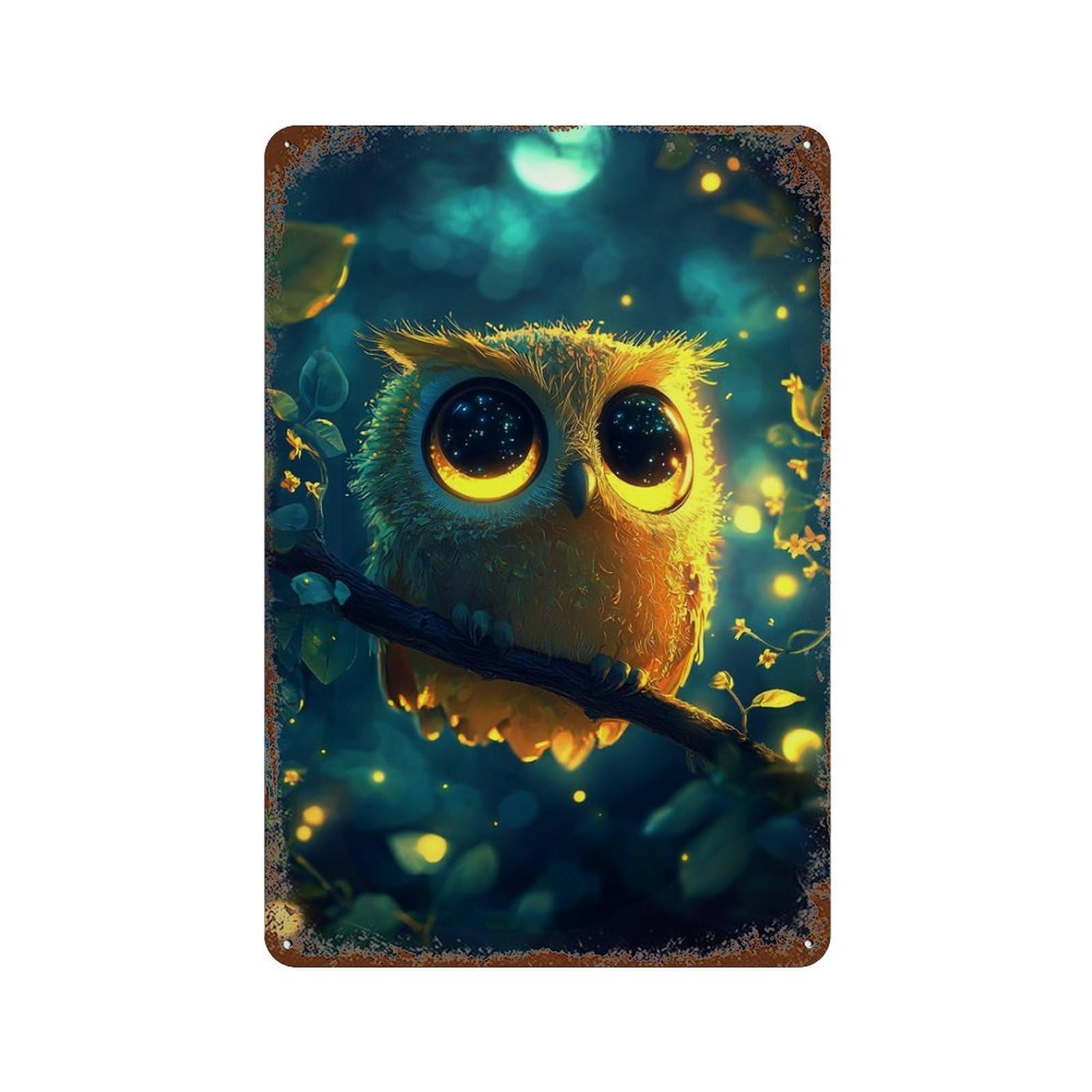Glowing Forest Owl Retro Metal Sign 11.8"x7.9", Vintage Wall Decor for Office, Studio And Wall Decor