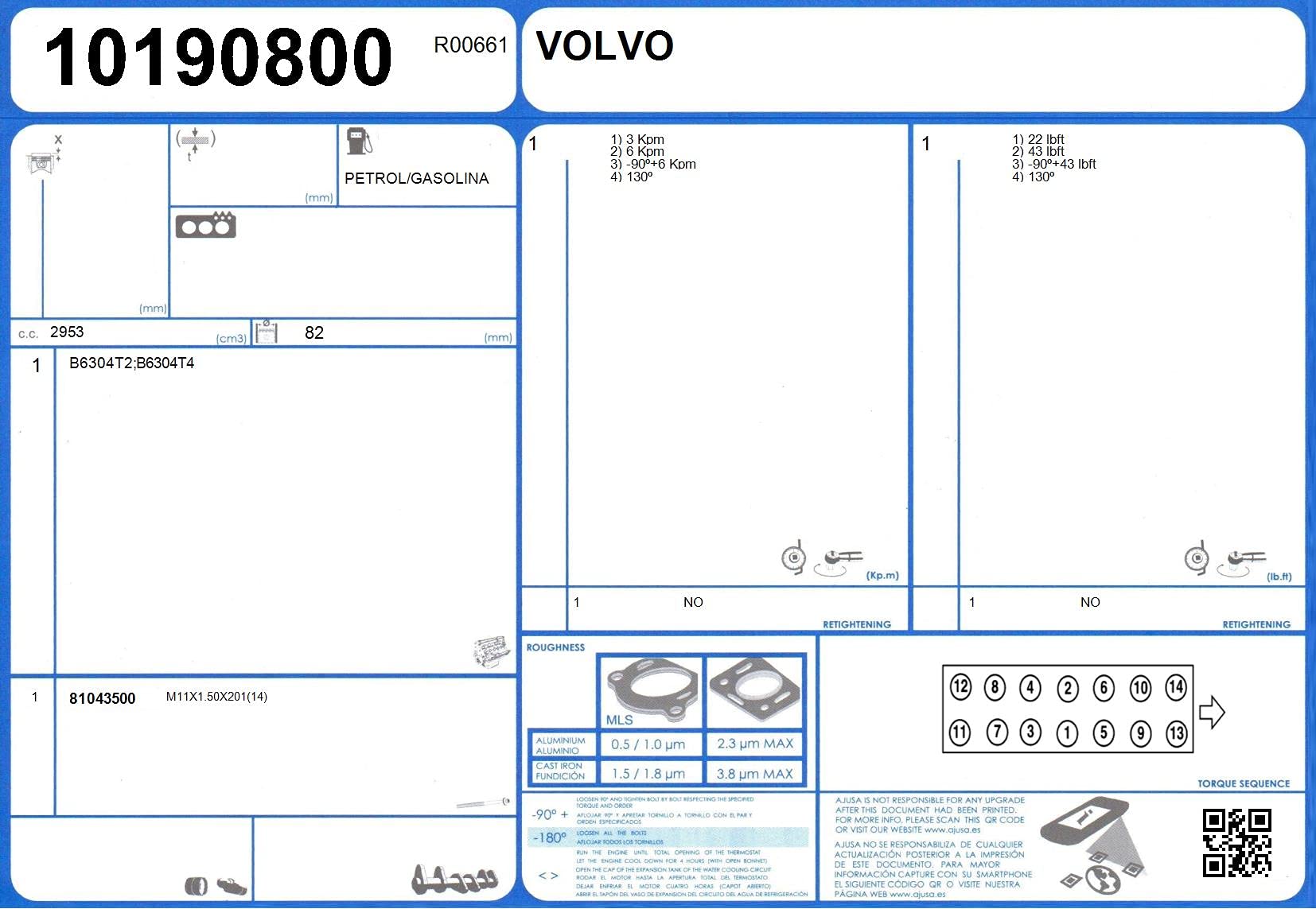 Ajusa 81043500 Kit Bulloni Testata