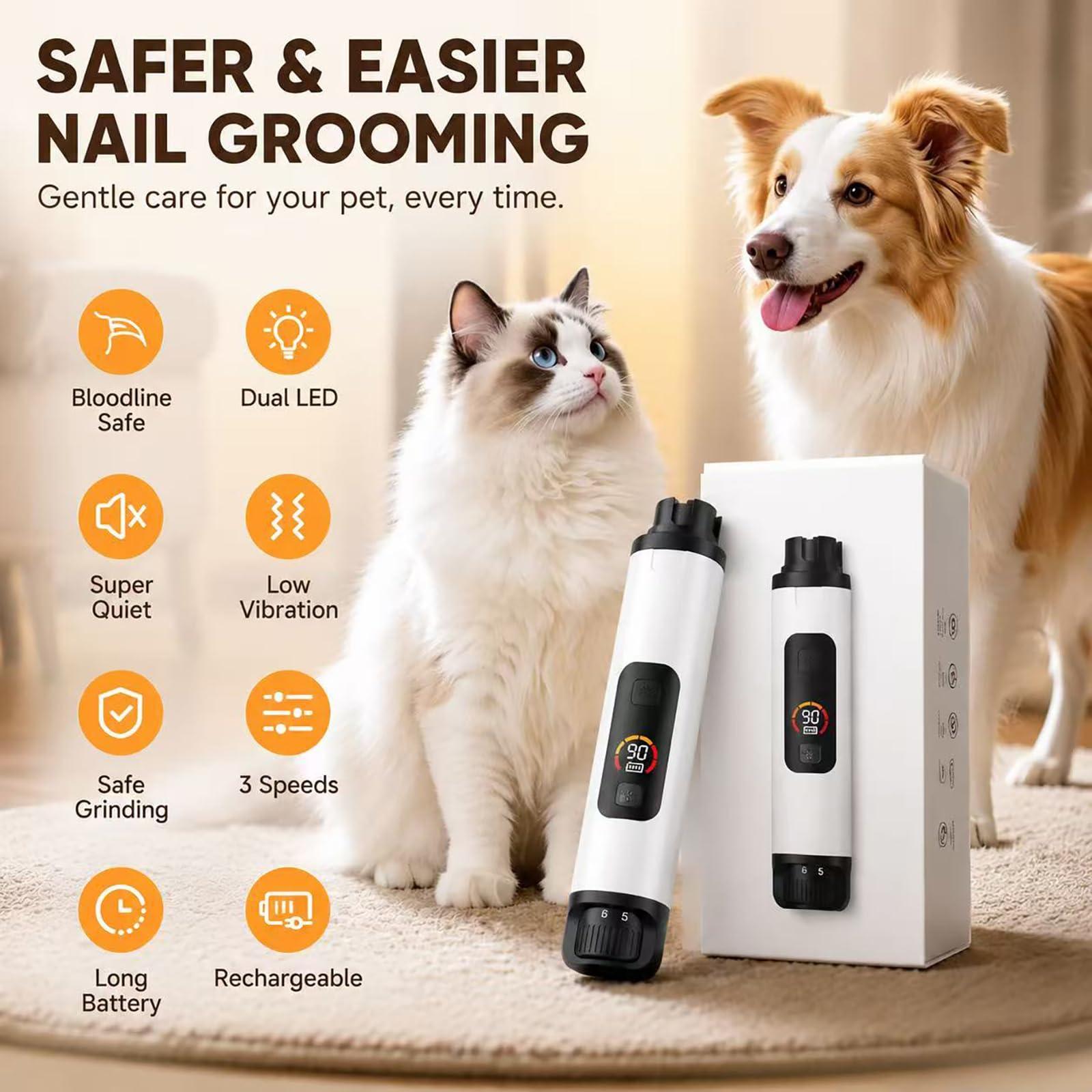 TMoMT Tranquillo Smerigliatrice per unghie con luce LED per cani e gatti