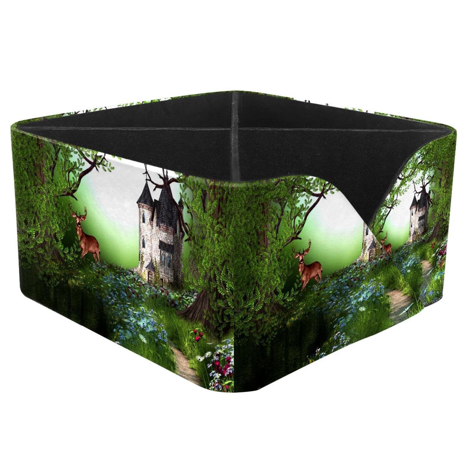 KengjuTesu Elk in Forest Castle Desktop Organizer Pen Holder, Rectangular Pencil Cup for Office, Study and Makeup Stations