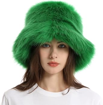Womens Warm Fuzzy Bucket Hat Fluffy Furry Faux Fur Hats Winter Plush Fisherman Fluffy Wide Brim Hats