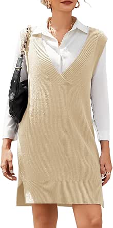 HOTOUCH Women's V Neck Sweater Vest Dress Oversized Sleeveless Casual