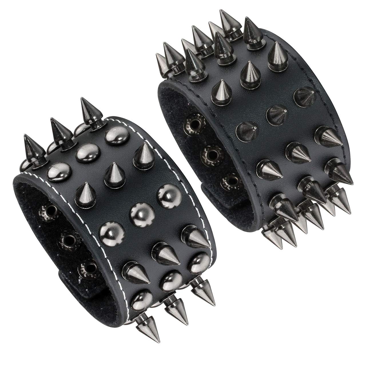 ManfneeSpike Rivet Studded Wristband Leather Punk Gothic Biker Wide Cuff Belt Bracelet Bangle