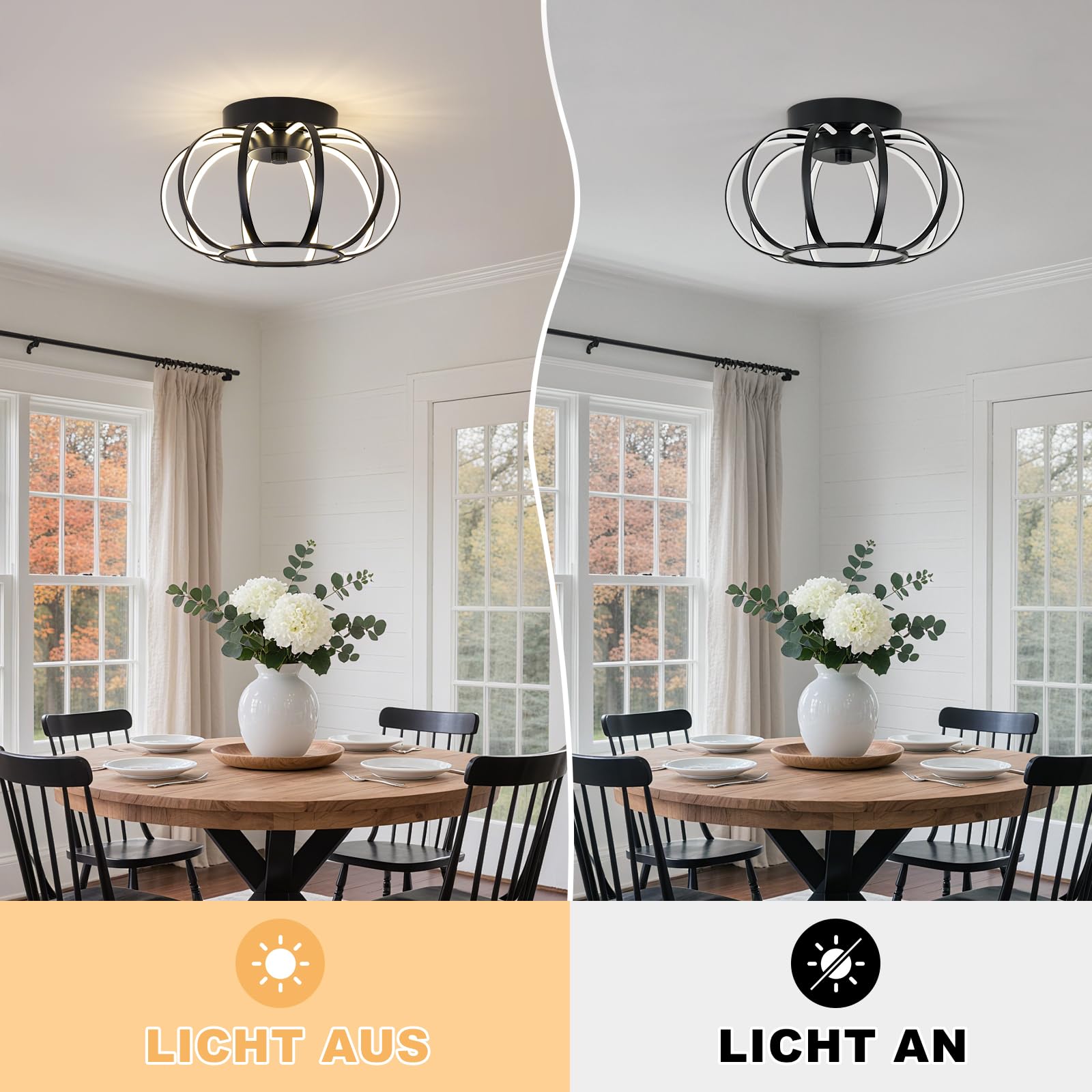 Moderne Schwarz LED Deckenleuchte,Rund Deckenlampe Metall Hängend Lampe | 29CM Deckenleuchten 4000K LED Lampe für Esszimmer Flur Schlafzimmer Küche Wohnzimmer