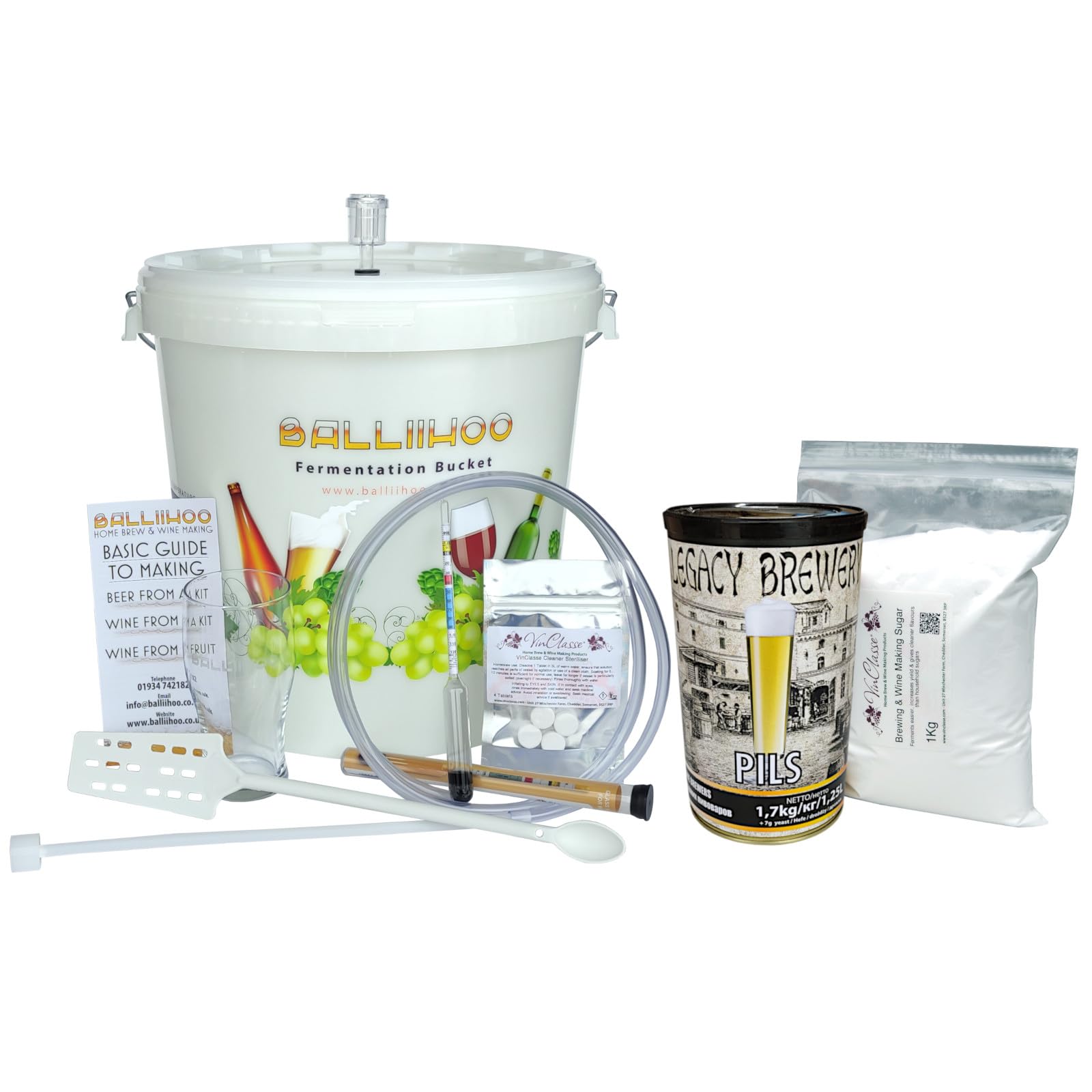 BALLIIHOO Home Brew Kit - Basic Starter Equipment Set With 40 Pint Pilsner Lager & 1Kg Brewing Sugar