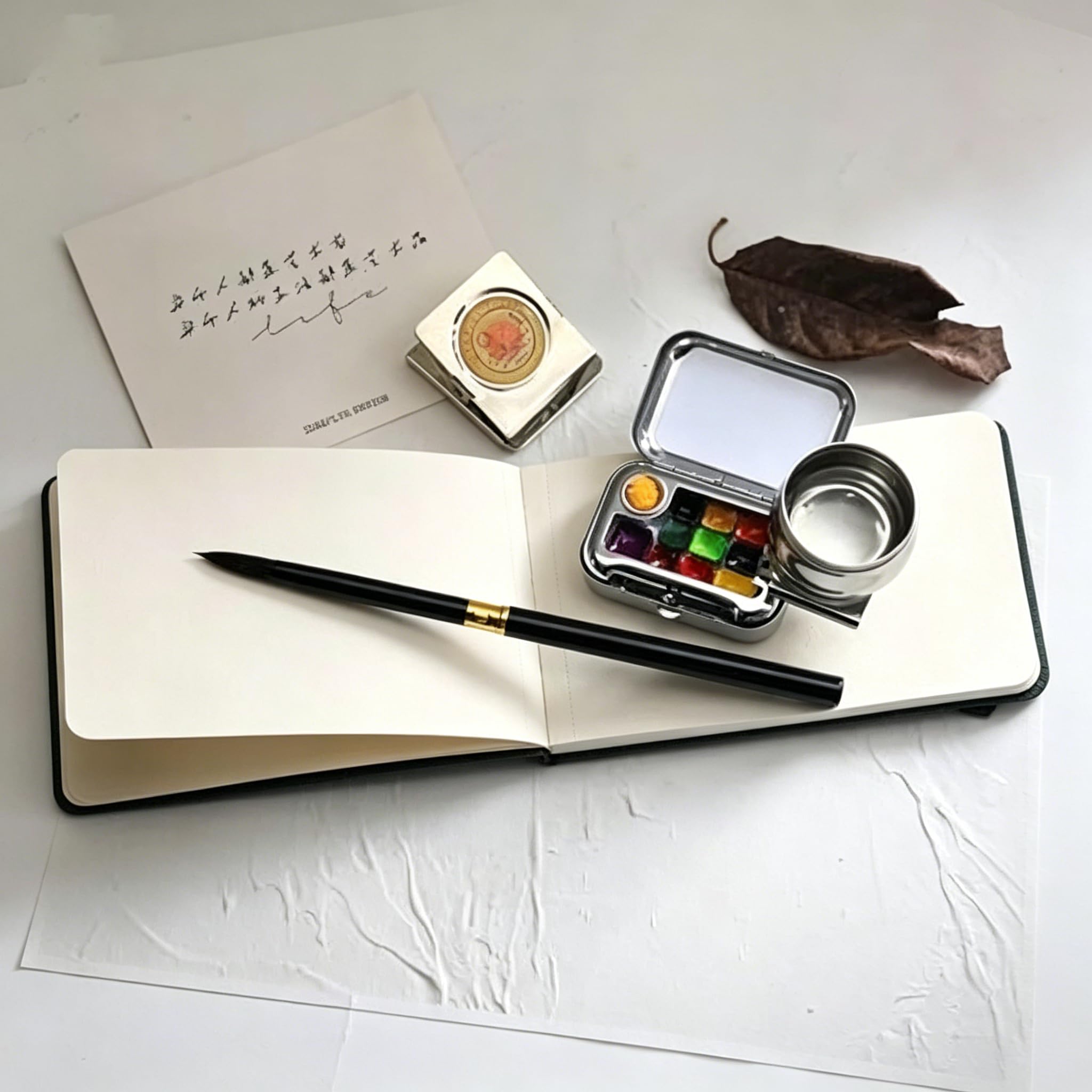 TsoLay Tragbares Aquarell-Skizzenbuch-Set, Metall Malkasten mit 10 Farben, Pinsel, Becher, Aquarellbuch, Reise-Malkit für Anfänger und Kunstbegeisterte, Kompaktes Set für Unterwegs Malerei
