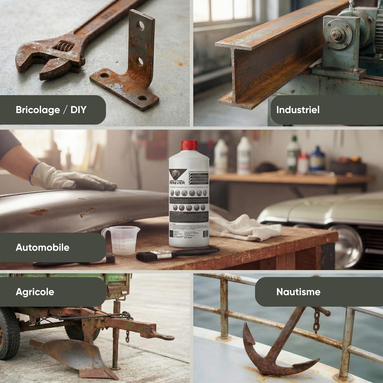 FEREVER Convertisseur de Rouille Antirouille Métal 500 ml | Stop Rouille Carrosserie Voiture Jardin Bricolage | Destructeur de Rouille | Film Protecteur Mat | Prêt à peindre | Pinceau Rouleau Spray - 3