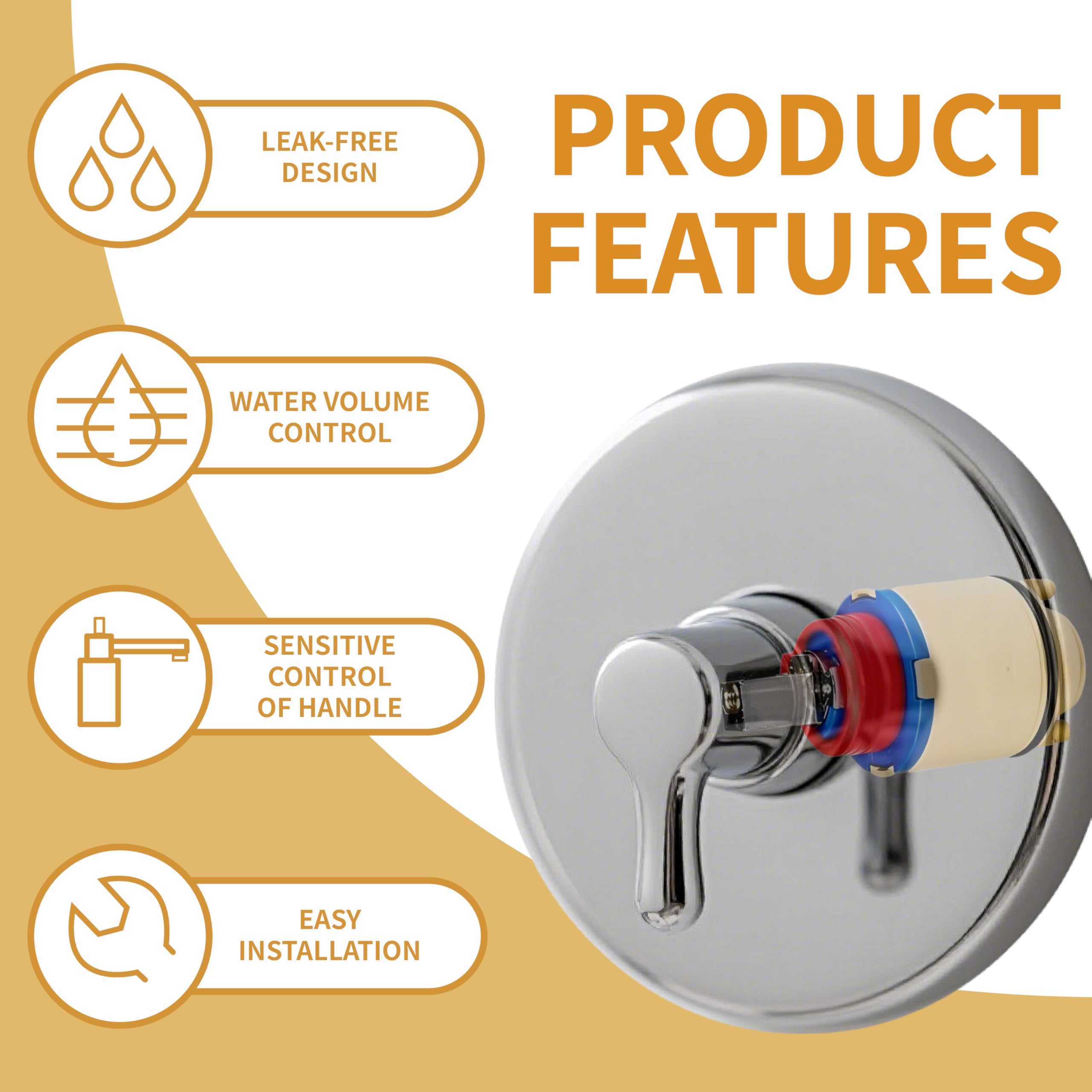 Cartucho de válvula de ducha de 40 mm, cartucho de grifo de equilibrio de presión de cerámica para bañera y ducha, ajuste universal para la mayoría de grifos de baño de un solo mango