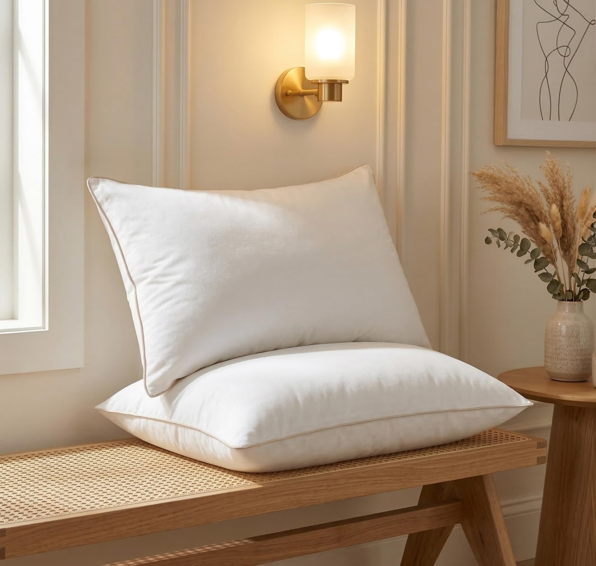 VAS COLLECTIONS Cloud Cotton Pillows Set of 2 | Soft Fluffy Adjustable Sleeping Pillows 27x16 Inch | White | Piping Edges | Bed Pillow for Neck Support & Comfort (2, Pack of 2)